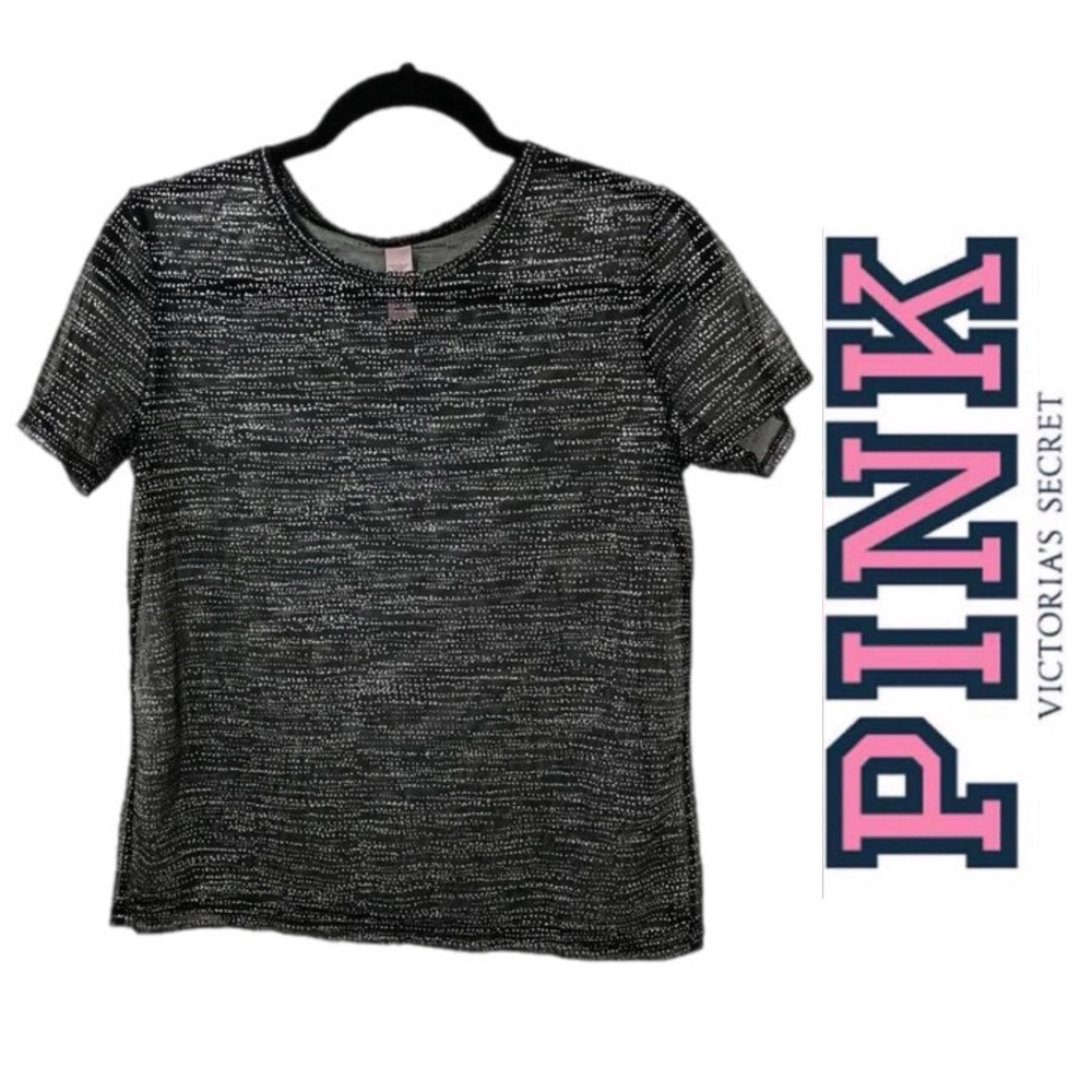 PINK Victoria's Secret Sheer Metallic Dots Crewneck Short Sleeve 6109 Size XS